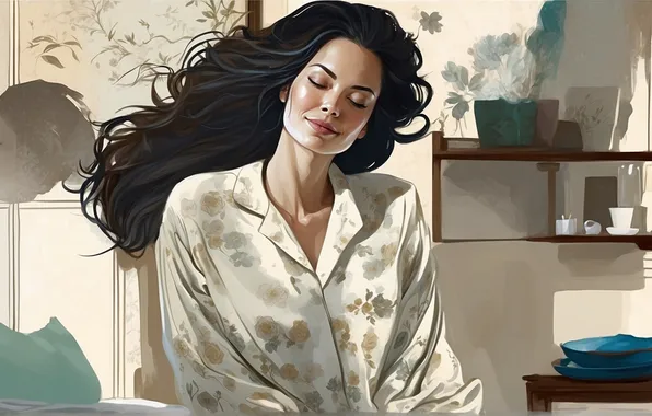 Girl, room, pajamas, items