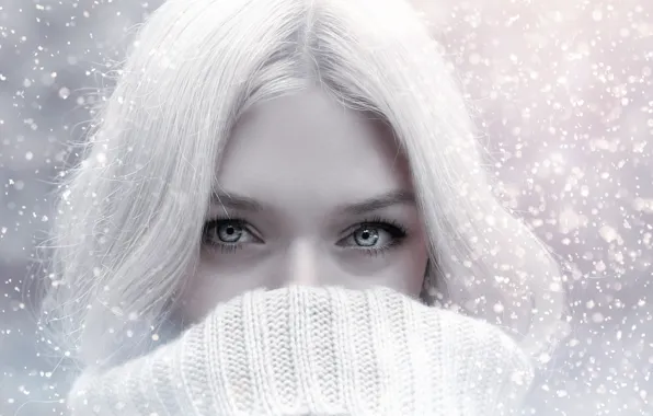 Winter, look, girl, snow, rendering, portrait, scarf, blonde