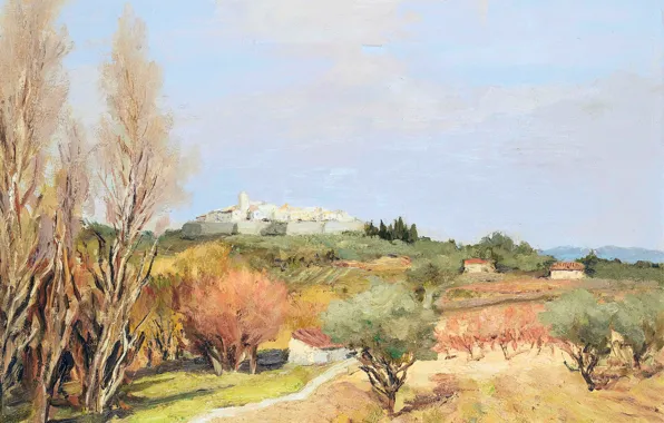 Picture trees, landscape, the city, tower, picture, hill, Marseille Dif, View of Saint-Paul-de-Vence