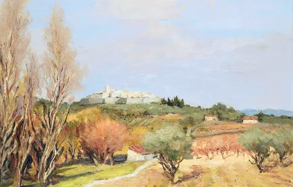 Trees, landscape, the city, hills, tower, picture, Marseille Dif, View of Saint-Paul-de-Vence