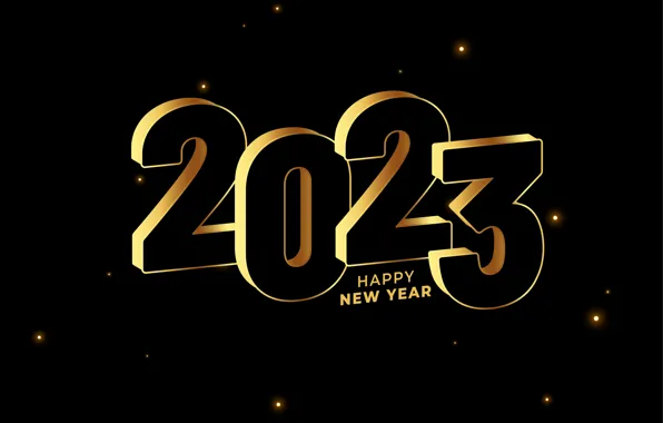 Lights, the inscription, point, contour, figures, New year, black background, gold plated