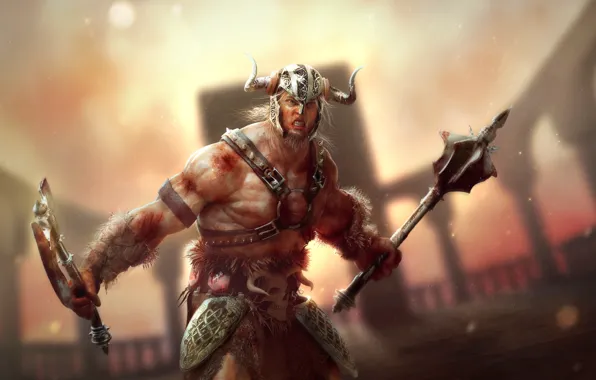 Anger, blood, helmet, axe, barbarian
