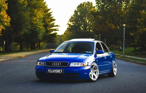 Audi, Audi, tuning, blue, blue, stance