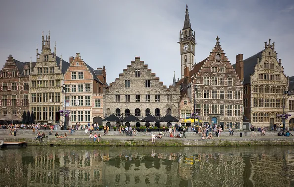 The sky, people, home, channel, Belgium, promenade, Flanders, Ghent