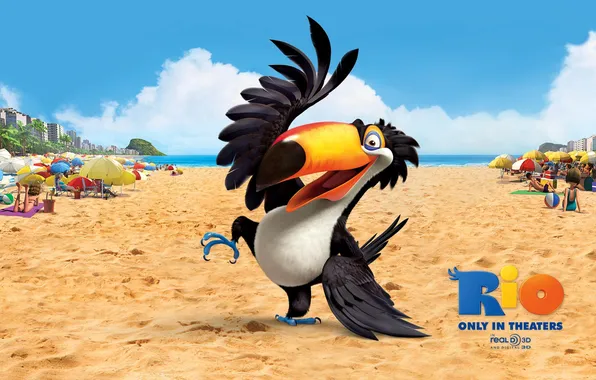 Picture sand, beach, smile, bird, cartoon, wings, dance, feathers