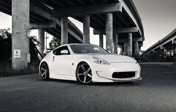 White, bridge, tuning, overpass, sports car, car, Nissan, Nissan 370Z