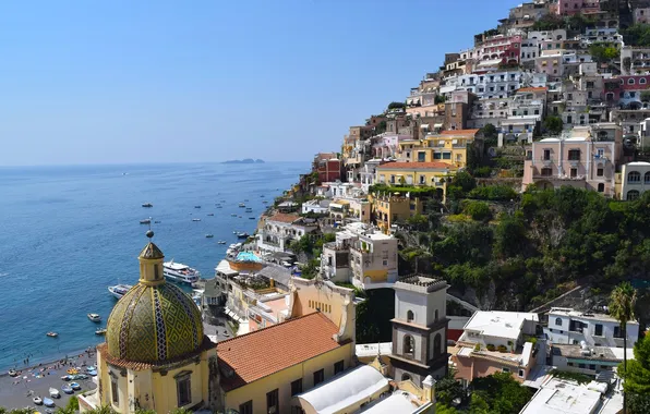 Sea, landscape, coast, boat, building, Italy, Bay, Italy