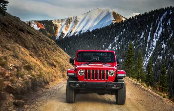 The sky, snow, mountains, red, slope, the front, 2018, Jeep