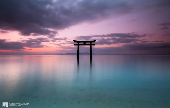 The sky, clouds, lake, beauty, Japan, photographer, torii, Kenji Yamamura