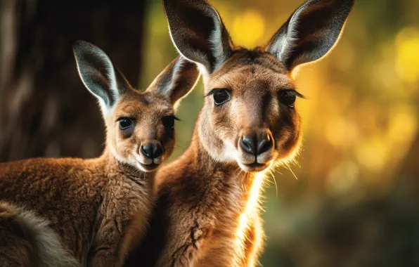 Kangaroo, pair, cub, mom, digital art, AI art, neural network, the art of artificial intelligence