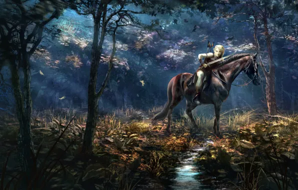 Forest, horse, rider, art, Andrii Shafetov