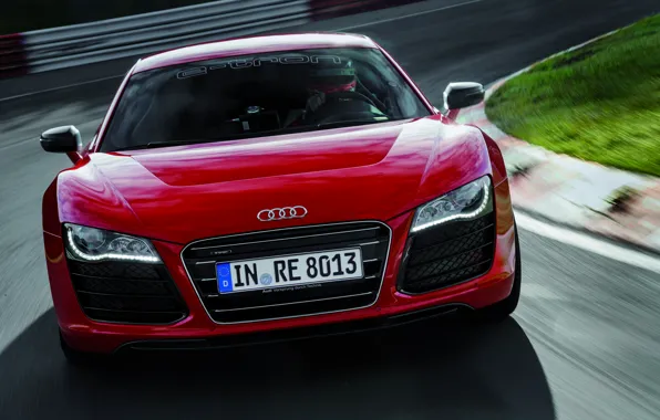 Audi, Red, Audi, Logo, The hood, Lights, sports car, The front