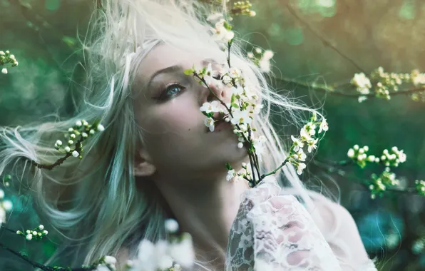 Girl, spring, garden