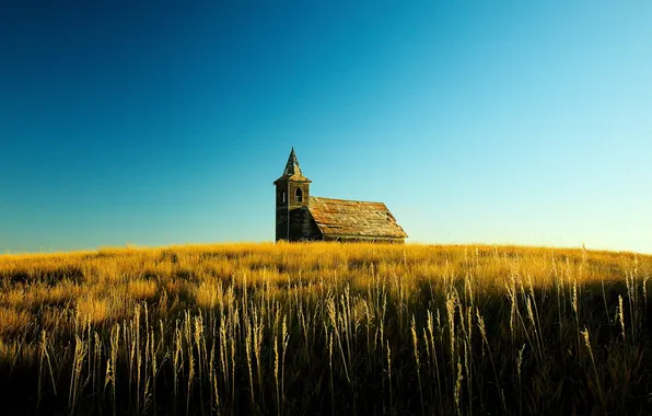 Field, the sky, landscape, temple