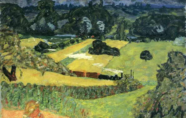 Picture field, trees, girl, Nabi intimism, Pierre - Train and bardes., Bonnard