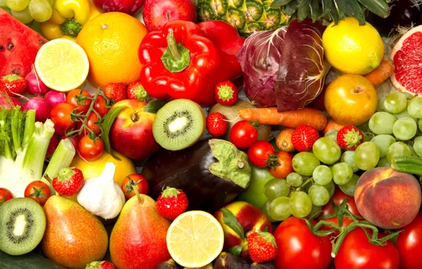 Lemon, apple, Apple, orange, watermelon, kiwi, strawberry, grapes