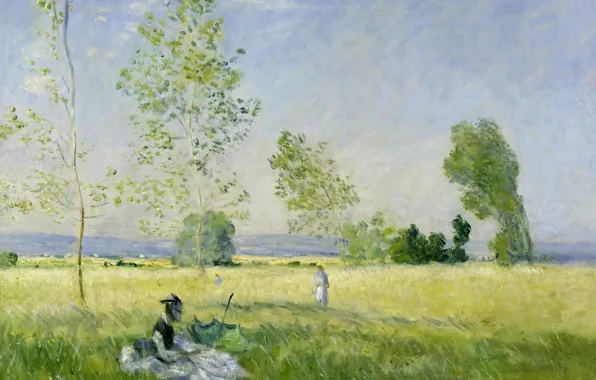 Girl, landscape, picture, Claude Monet, Summer. Meadow at Bezons