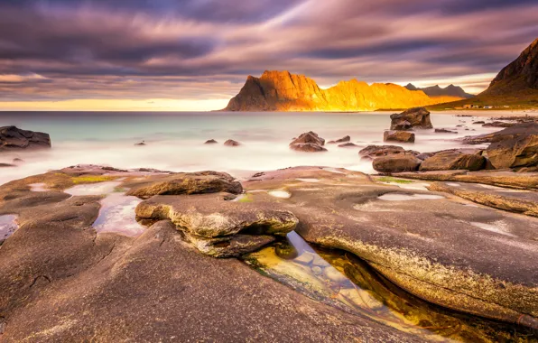 Sea, the sky, clouds, landscape, mountains, nature, stones, rocks
