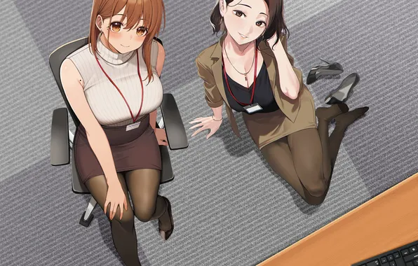 Anime, office, carpet, desk, office lady, office girl