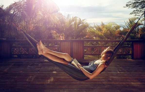 Picture woman, book, reading, hammock, rest