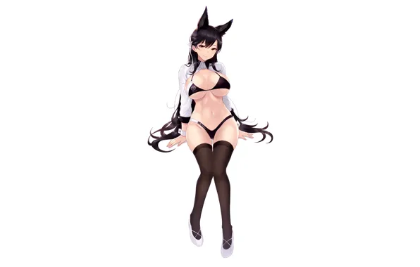 Girl, sexy, cleavage, thighhighs, long hair, boobs, animal ears, anime