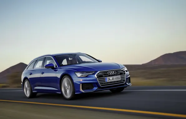 Road, blue, Audi, 2018, universal, A6 Avant