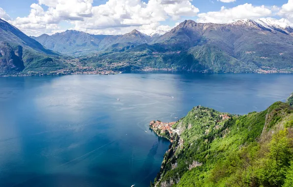 Clouds, mountains, lake, Italy, panorama, Lake Como