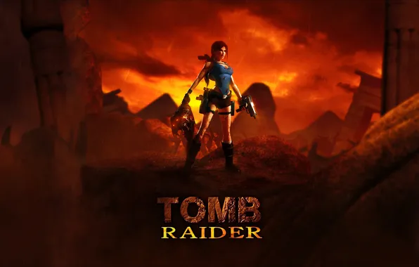 Sunset, head, Tomb Raider, ruins, Lara Croft
