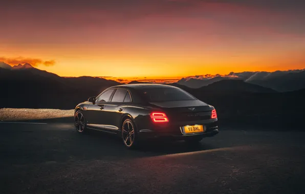 Sunset, lights, Bentley, the evening, rear view, Flying Spur, 2020, Blackline