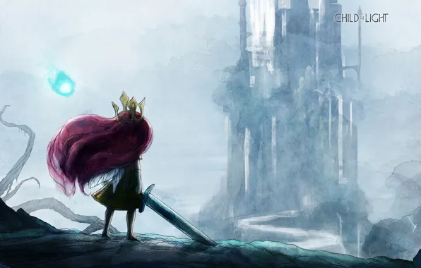 Picture Wallpaper, Castle, Crown, Sword, Child of Light, Purple Hair