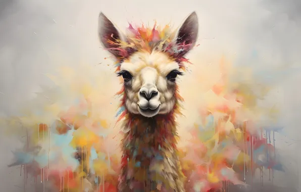 Face, paint, portrait, strokes, Lama, AI art, neural network