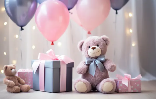 Balls, lights, balloons, lilac, holiday, gift, balls, toy