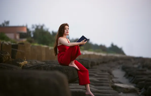 Landscape, sunset, pose, model, portrait, makeup, hairstyle, costume