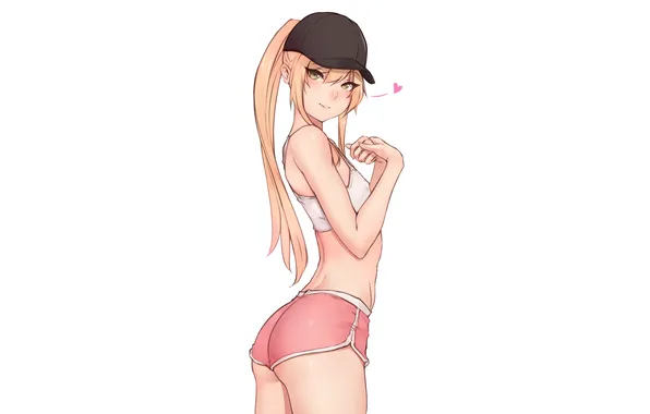 Ass, long hair, ponytail, blonde, thighs, looking at viewer, original characters, white tops