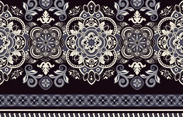 White, blue, pattern, black background, ornament, pattern, seamless