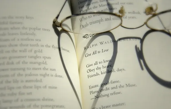 Picture mood, heart, shadow, glasses, book, heart