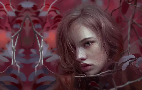 Autumn, girl, fantasy, art, portrait, Huy Ozuno