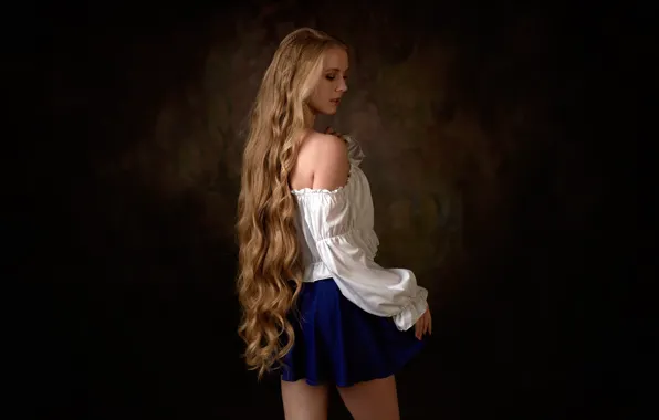 Picture girl, pose, background, model, skirt, portrait, makeup, figure