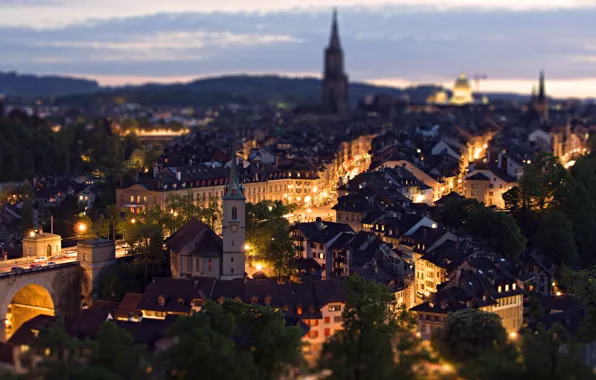 Picture night, the city, home, Switzerland, lighting, Bern