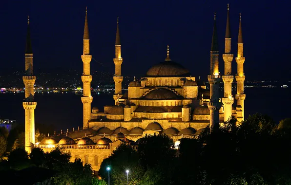 Night, mosque, Istanbul, Turkey, night, Istanbul, Mosque, Sultanahmet