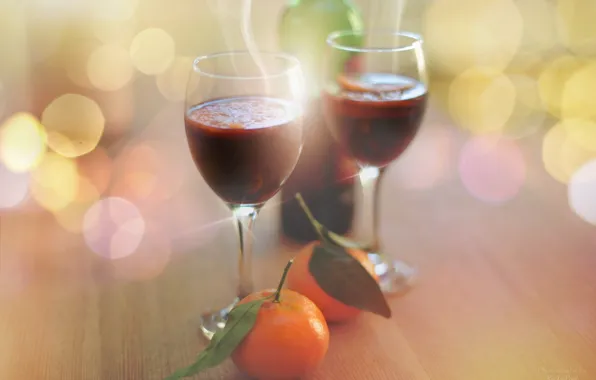 Wine, glasses, tangerines