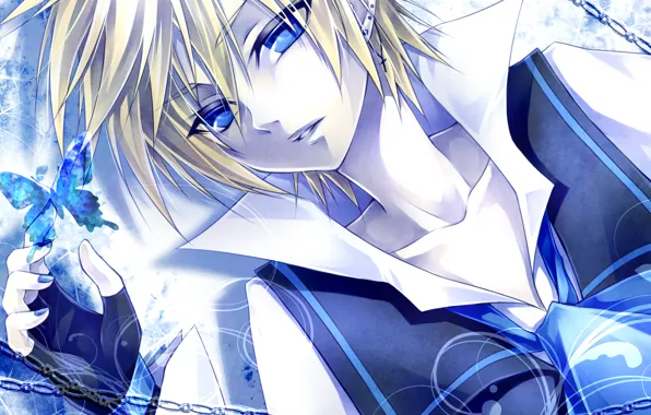 Butterfly, chain, guy, vocaloid, Vocaloid, Kagamine Len, ueno tsuki