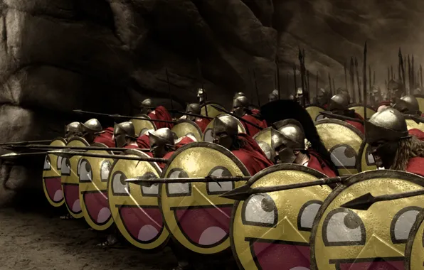 300 Spartans, smiles, warriors, shields, spears