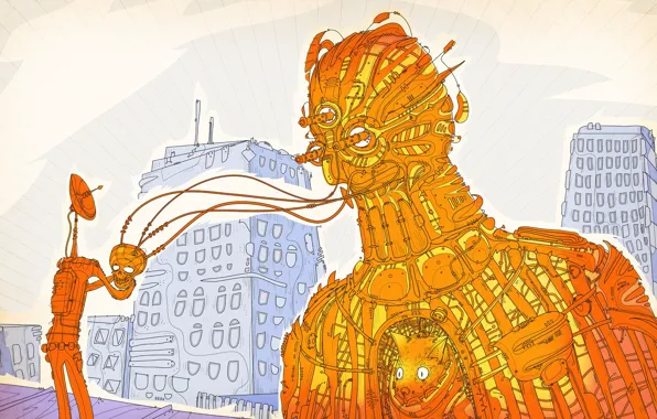 Picture abstraction, building, robot, being, matei apostolescu