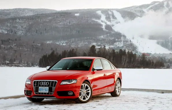 Picture winter, mountains, red, Audi, Audi S4
