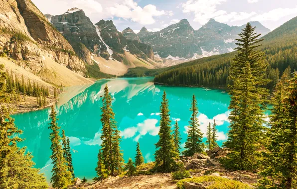 Forest, lake, Canada, landscape, lake, Banff National park, Moraine