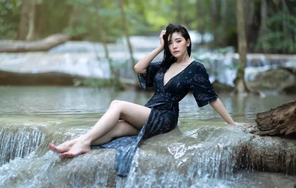 Girl, nature, brunette, Asian