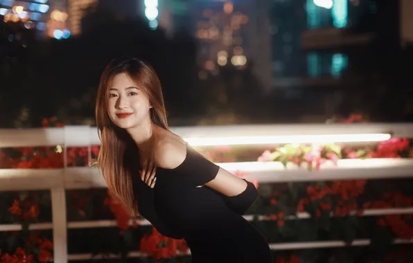 Summer, girl, the city, lights, pose, smile, street, model