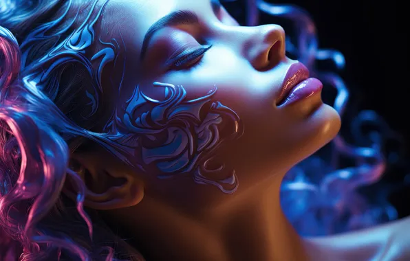 Girl, close-up, face, pose, style, pattern, sleep, makeup