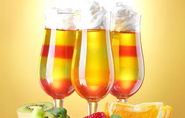 Orange, kiwi, glasses, strawberry, fruit, cocktails